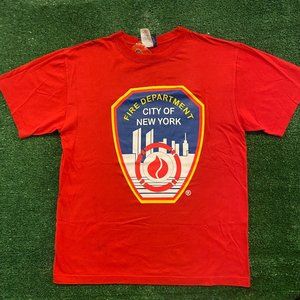 Vintage Y2K FDNY Fire Department New York T-Shirt Red M EMT Firefighter Bright